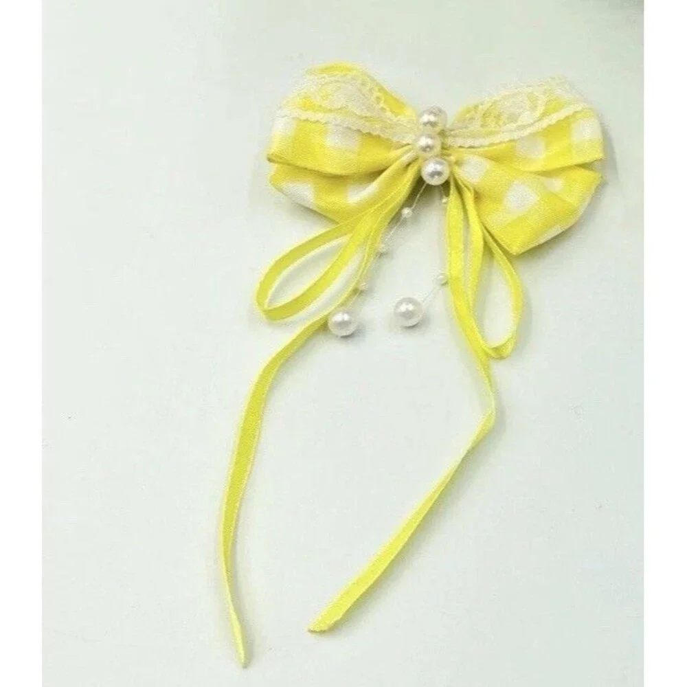 Hair Bow Clip Yellow Hairpin Wih Beads For Girls
